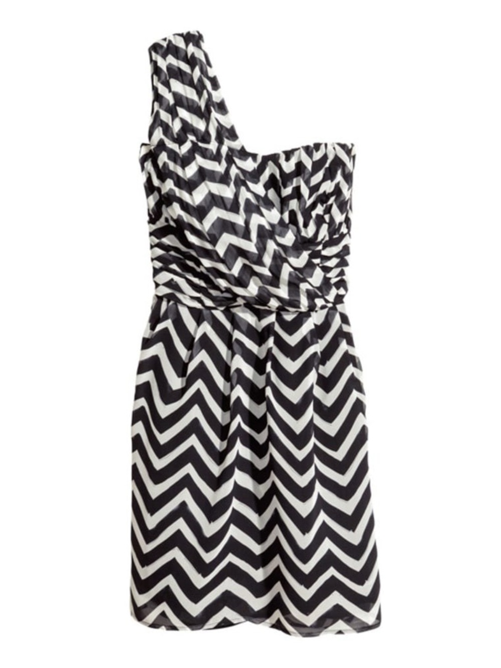 H&M One-Shoulder Black and White Chevron Dress